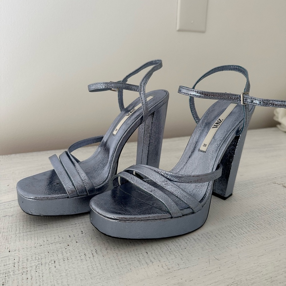 Zara metallic Blue Platform Heels